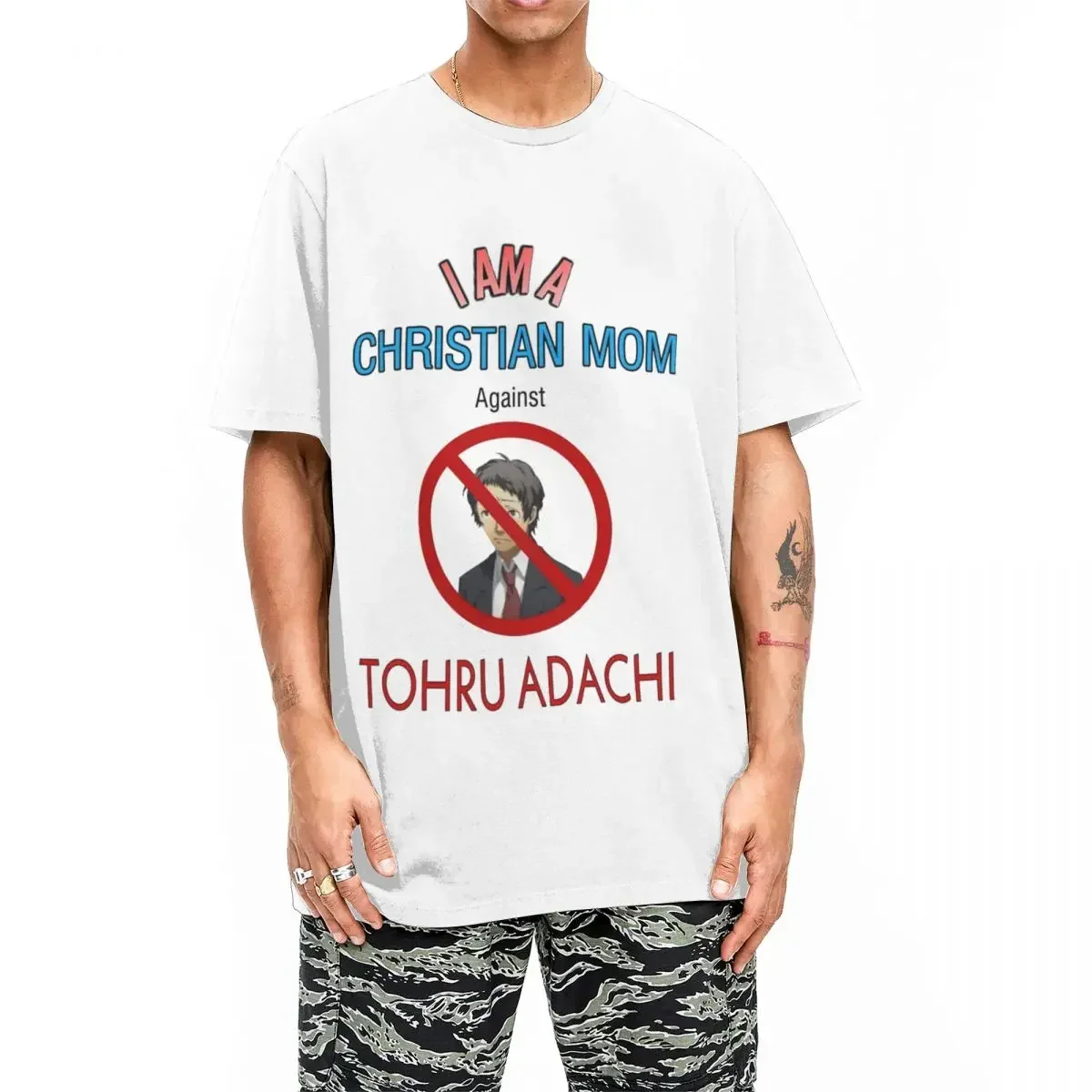 Christian Moms Against Tohru Adachi T-Shirts Men Women Persona 4 Anime Fashion Pure Cotton Short Sleeve T Shirts Gift Idea Tops