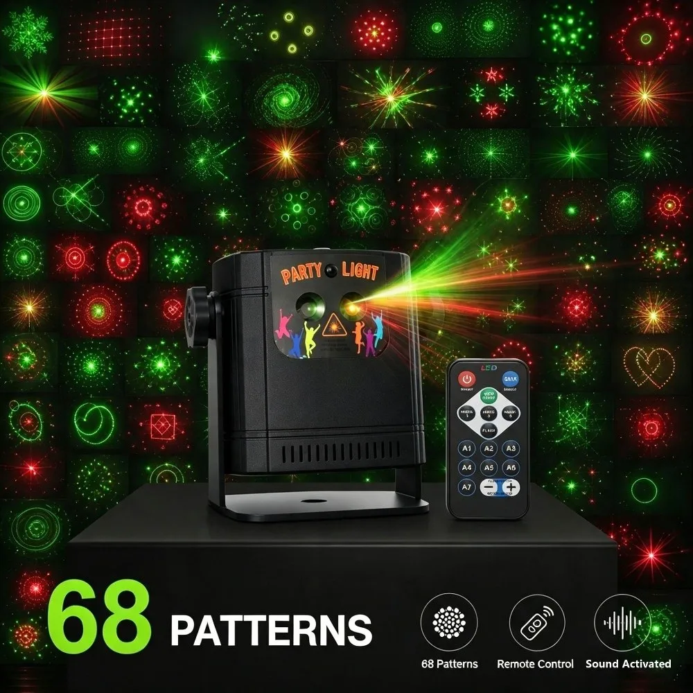 Sound Control Stage Effect Light Angle Adjustable 68 Pattern Disco Party Light Creative Remote Control Mini Beam Light Bar