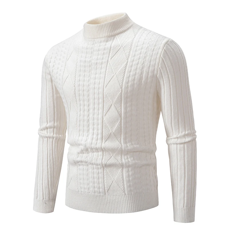 

New Semi High Neck Sweater for Autumn and Winter Men's Knitted Fashionable Casual Solid Color Pullover Warm Base Sweater