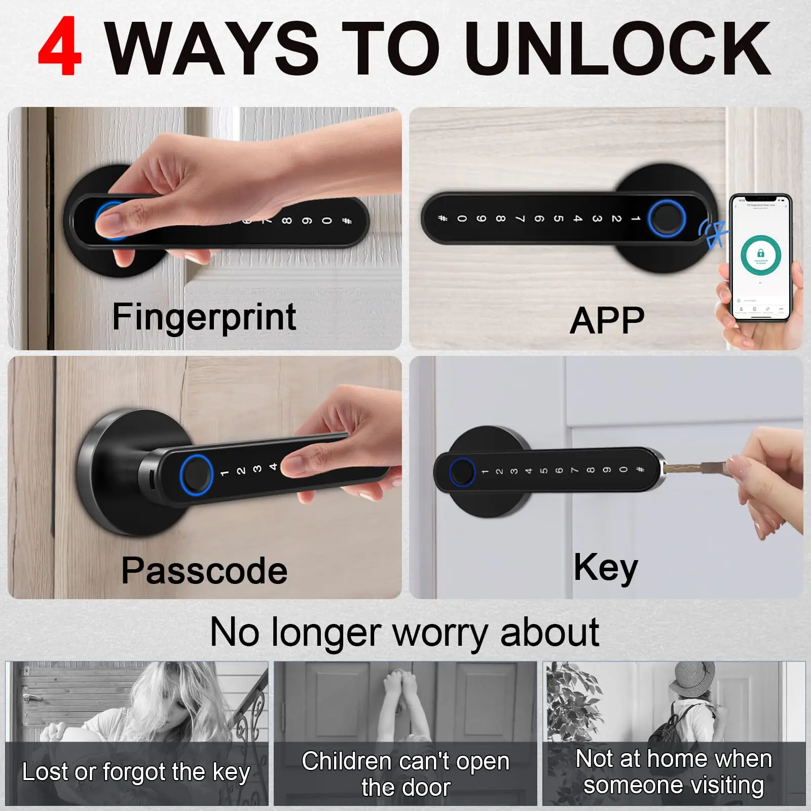 Biometrics Fingerprint Smart Door Handle Locks Password Electric Digital APP for Home