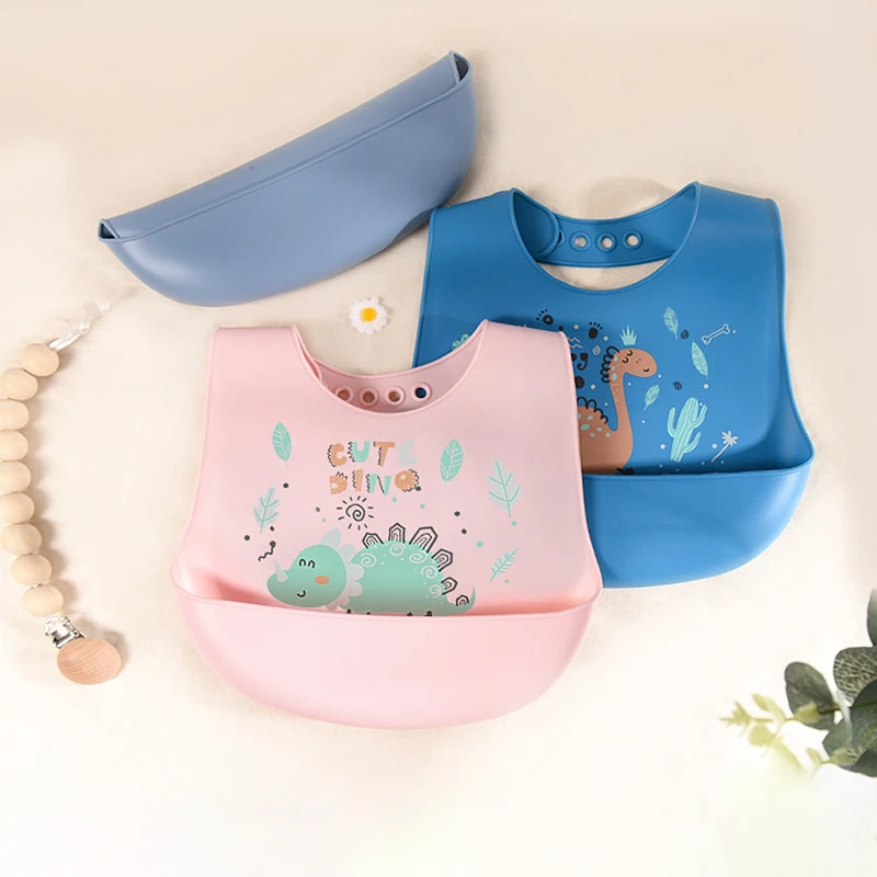 1 قطعة المرايل الطفل سيليكون قابل للتعديل الغذاء الصف فتاة بوي الكرتون ديناصور مطبوعة تغذية الاطفال مريلة سهلة لتنظيف تغذية الاشياء