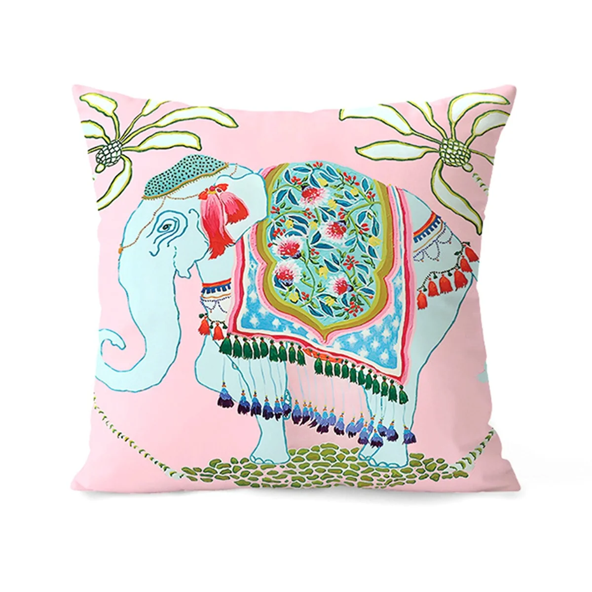Throw Pillow Covers 18x18 Inches Decorative Elephant Cushion Case Soft Cute Tassel Pink for Home Couch Sofa Bench