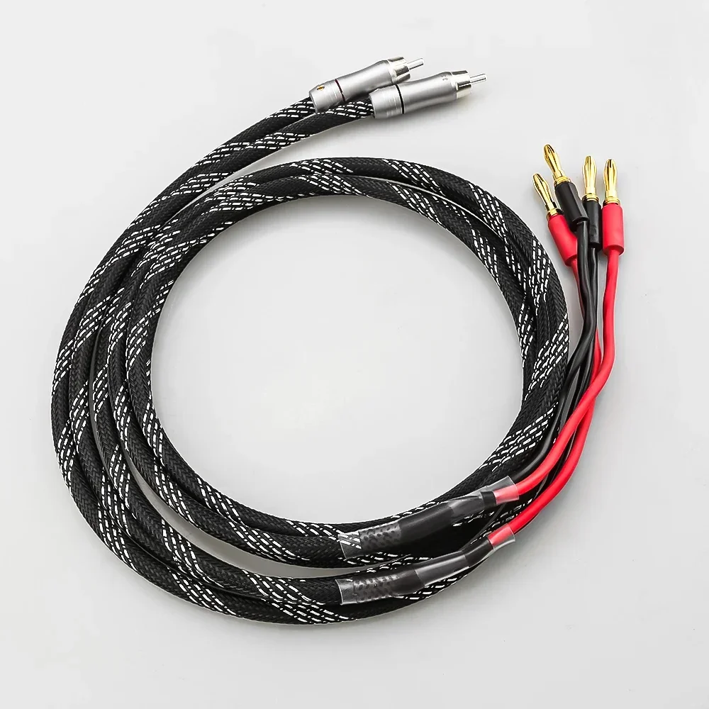 Kabel głośnik HIFI RCA do 2bananowy 4N OFC czysty miedziane złote przewód wtyczka powlekana 0.5m-5m