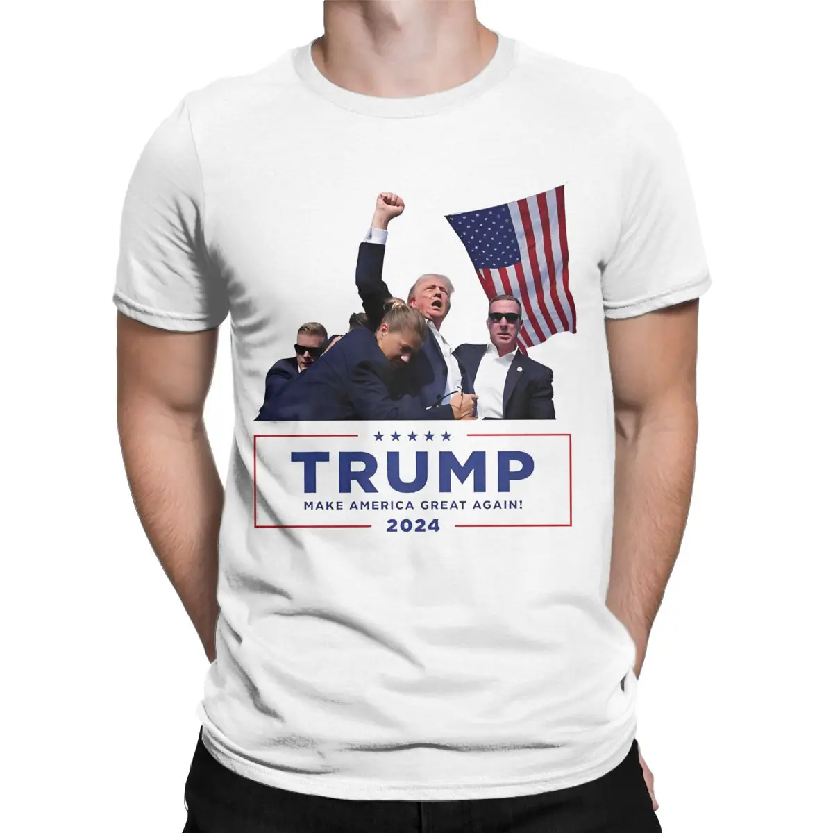 Men T-Shirt Trump Shot Assassination Attempt Novelty 100% Cotton Tee Shirt Short Sleeve 2024 Fight T Shirt Round Collar Clothing