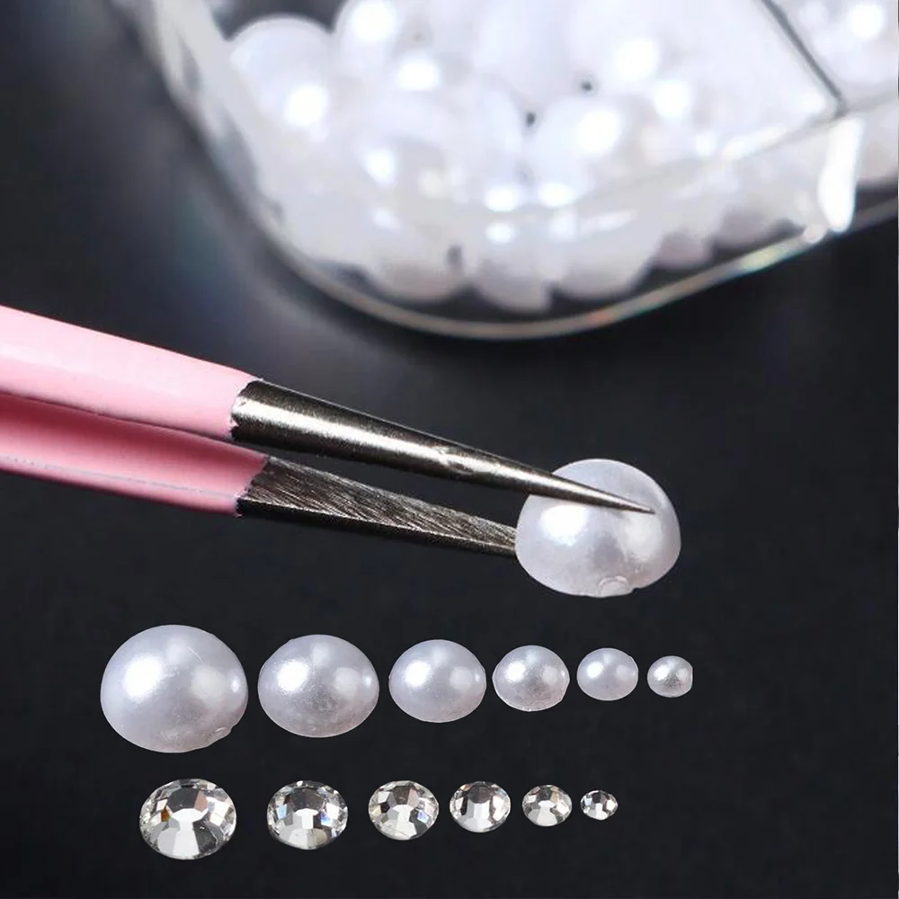 

12 сеток, 3D полукруглые жемчужные + стеклянные бриллиантовые подвески для ногтей, разноцветные стразы с плоской задней частью и перьями, украшения для дизайна ногтей, поставка ногтей «сделай сам»