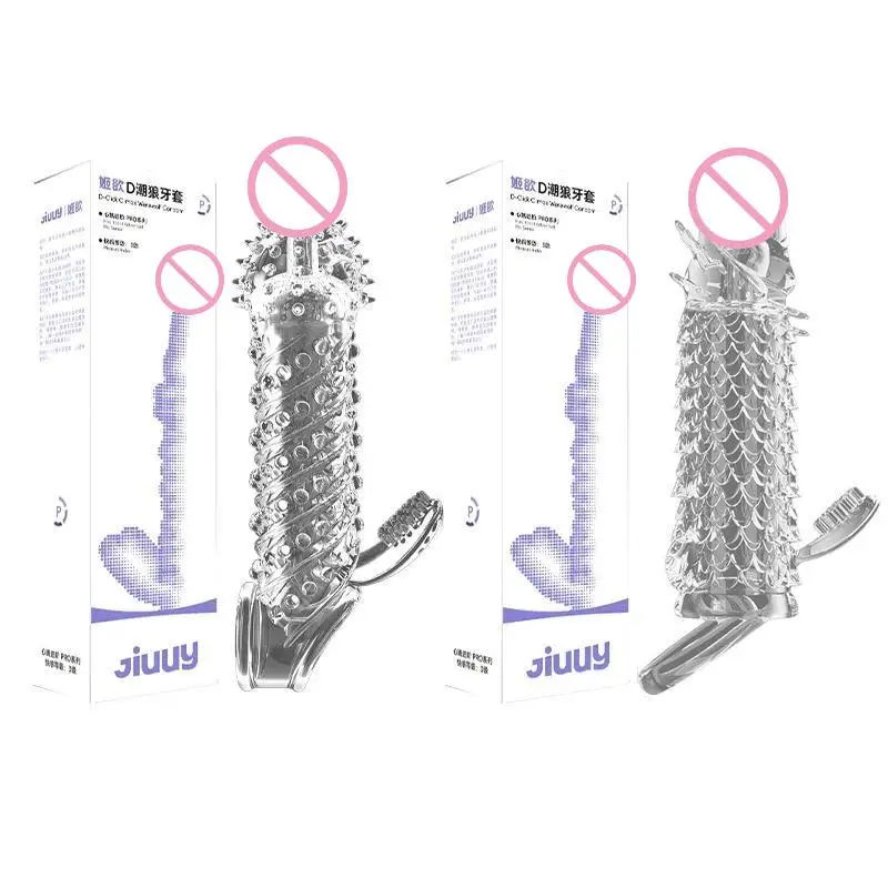 Hoyytu 1Pcs Reusable Silicone Penis Enlarger Delay Condoms Realistic Penis Extension Cock Sleeve For Men Dildo Enhancer Sex Toys