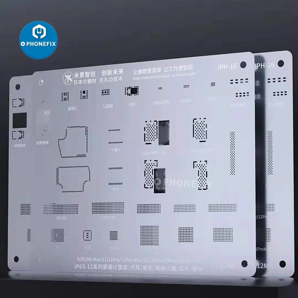 MJ iPH-16 BGA Reballing Stencil For iPhone X-12 PRO MAX Screen IC Face ID Dot Projector True Tone USB Charging IC Japan Tin net