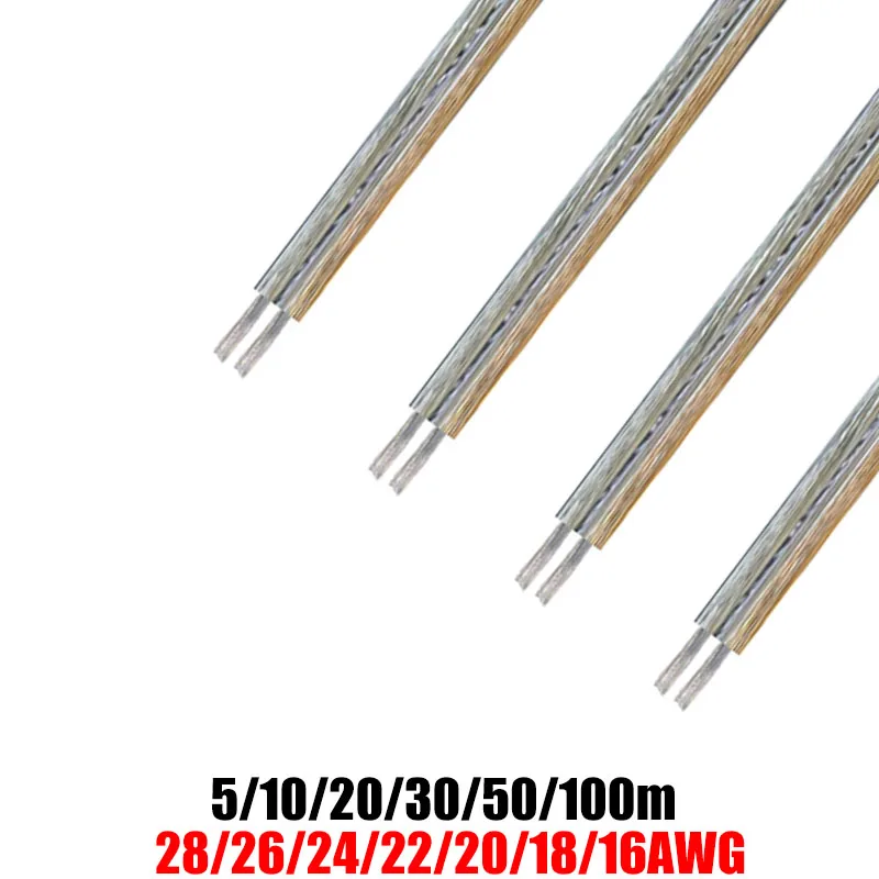 

2-контактный светодиодный кабель, электрические провода, луженая медь, 28/26/24/22/20/18/16AWG, акустический кабель для автомобильного освещения, светодиодная лента «сделай сам»