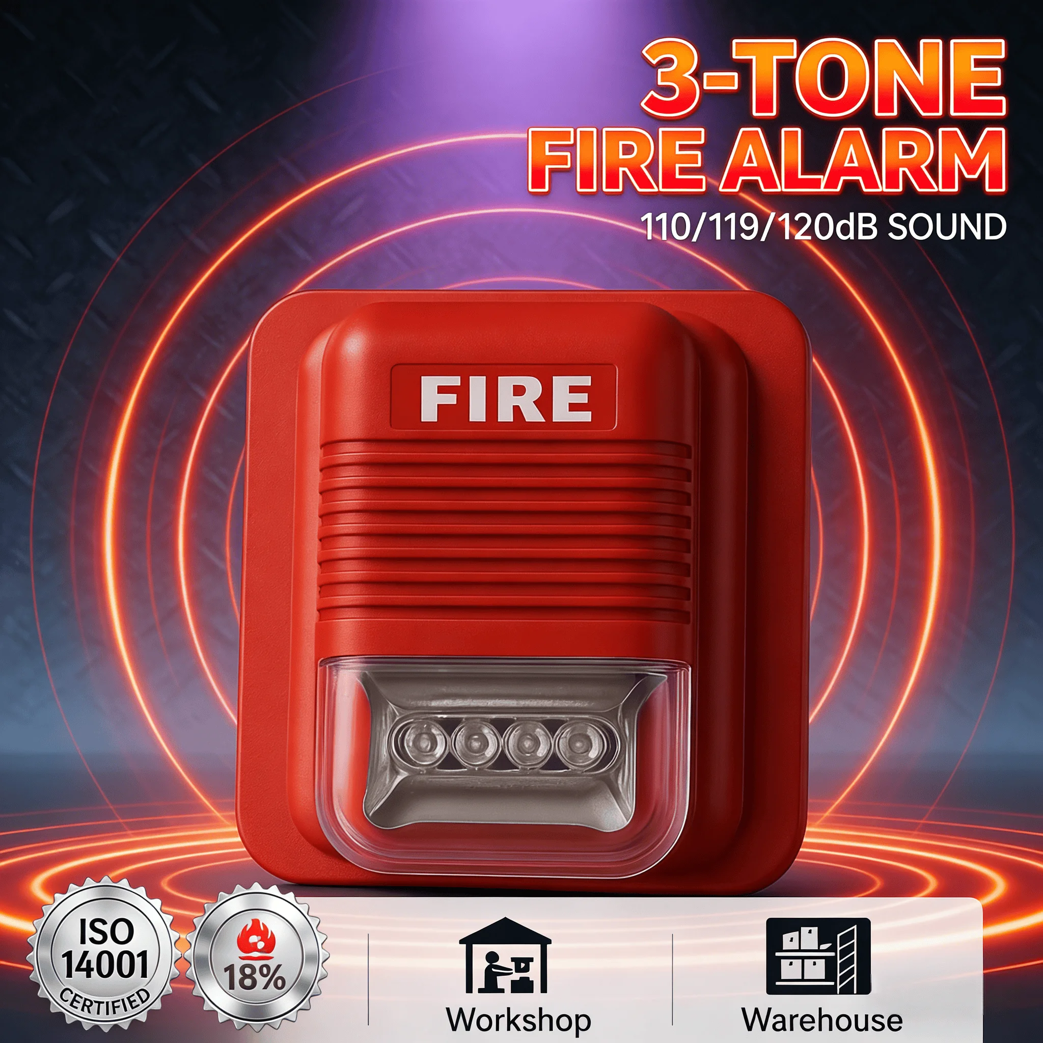 

≤75 мА Маломощная пожарная светодиодная стробоскопическая сигнализация, 6 светодиодов 120 ° 3-тональный объектив для системы видеонаблюдения/пожарной системы