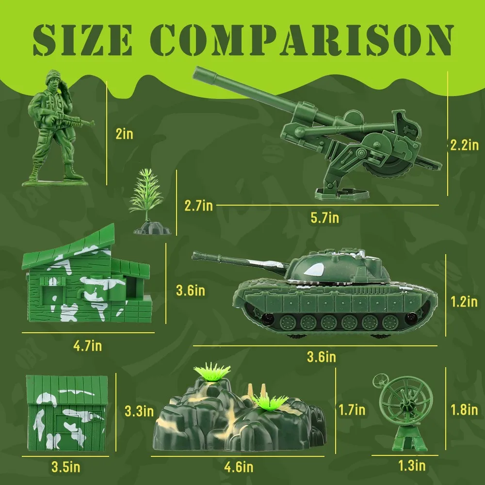 ViiKONDO Army Men Toy Military Playset Green vs Tan Soldier 90pcs Zipper Bag Tank Model Kit Warfare Accessory War game Boy Gift