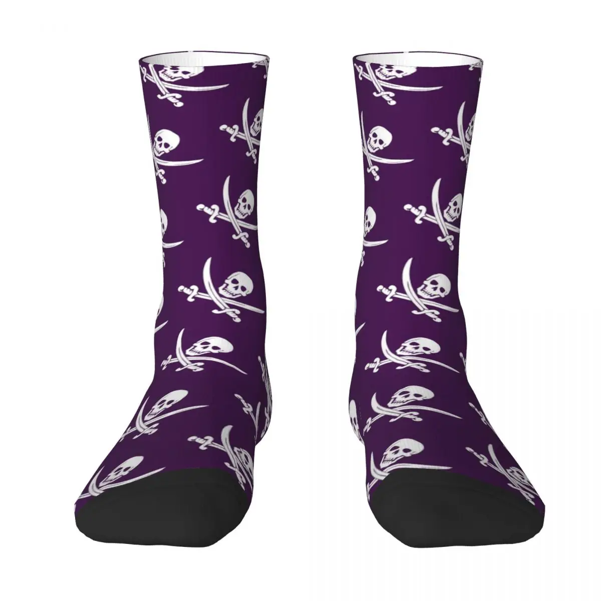 Pirate Skull Stockings Women Jolly Roger Purple Socks Breathable Socks Winter Skateboard Anti Bacterial Socks Birthday Gift