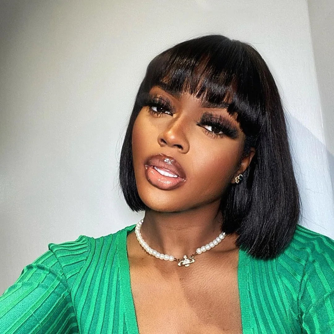 

Silkwave Straight Human Hair Bob Wig With Bangs 3x1 Middle Part Lace Glueless Fringe Machine Made Wigs For Black Women Brazilian