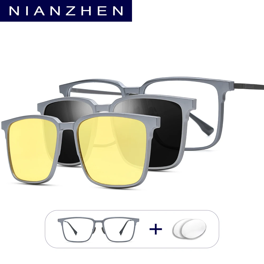 NIANZHEN Alloy Prescription Glasses Custom Myopia Optical Eyewear Men Square Magnet Eyeglasses Night Vision Polarized Lens 22216