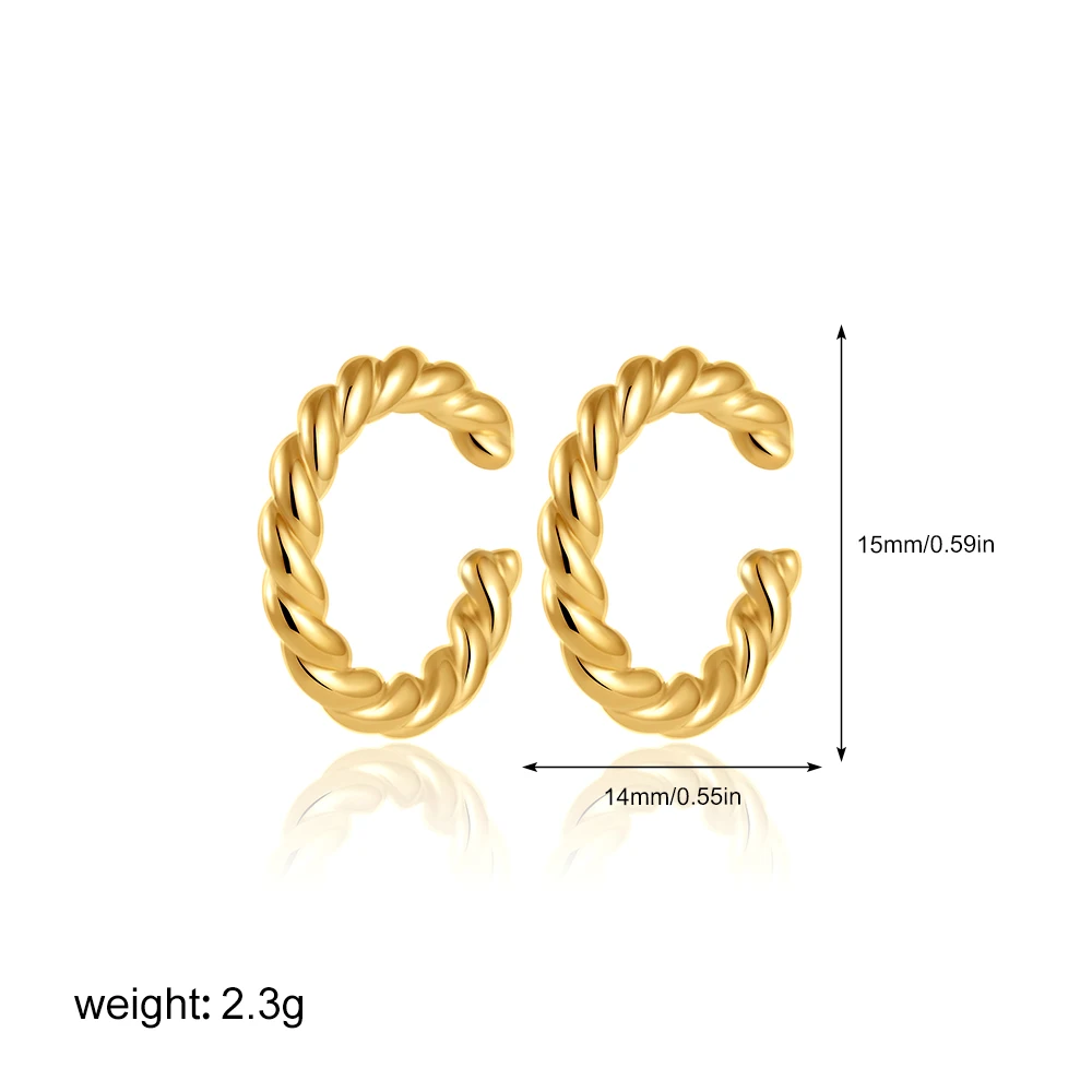 Vintage Stainless Steel Brass Twist Circle C-shape Hoop Earring for Women 18K Gold Plated Chunky Stud Earrings Simple Jewelry