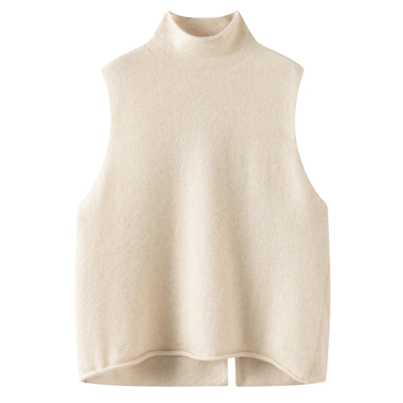 

2025 женский кашемировый жилет, полуводолазка, свитер без рукавов, свободный, мягкий, удобный, минималистичный, 100% кашемировый трикотаж, жилет