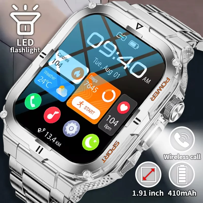 Robuste militärische Smartwatch Taschenlampe Sport uhr Amoled Bildschirm Herzfrequenz messer mehrere Sport modi Outdoor-Sport uhr