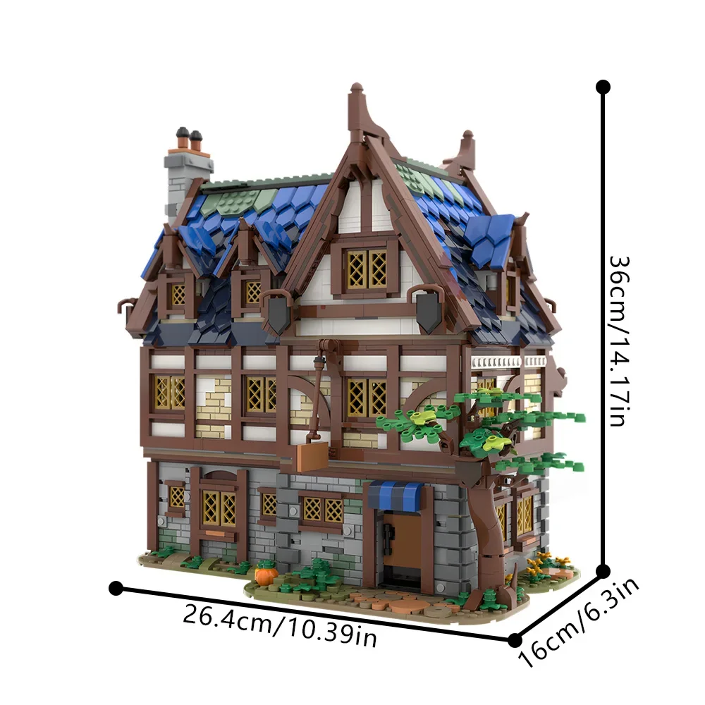 MOC-119495 Taverna medievale modulare Building Blocks Modello Medievale Inn Architettura Street View Mattoni Assemblaggio Giocattoli Regali per bambini