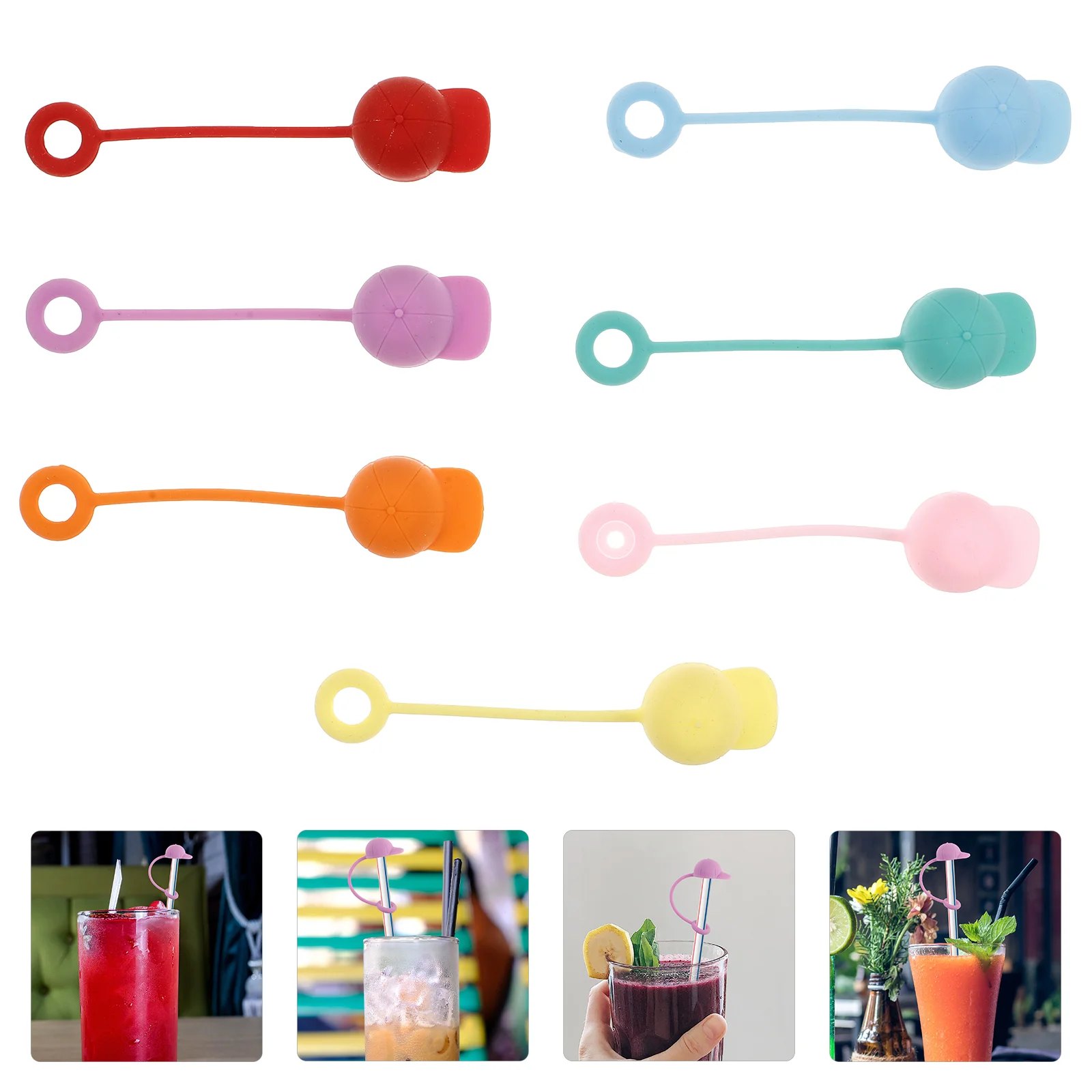 7 Pcs Straw Cap Reusable Caps Toppers for Tumblers Coffee Tips End Cover Silicone Protector