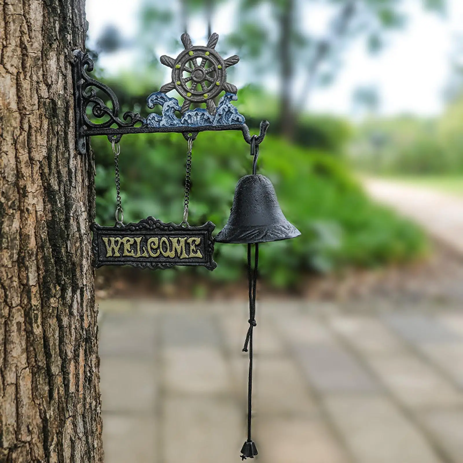 Campanello per porta in ghisa campanello per cena all'aperto timone e onde campanello rustico retrò in metallo per la decorazione del portico di casa del giardino interno