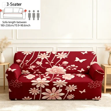 High Elastic Washable Sofa Cover, Ethnic Hexagon Floral Slipcover, Vintage Rose Cover, Bohemian Contrast Floral Dust Cover.