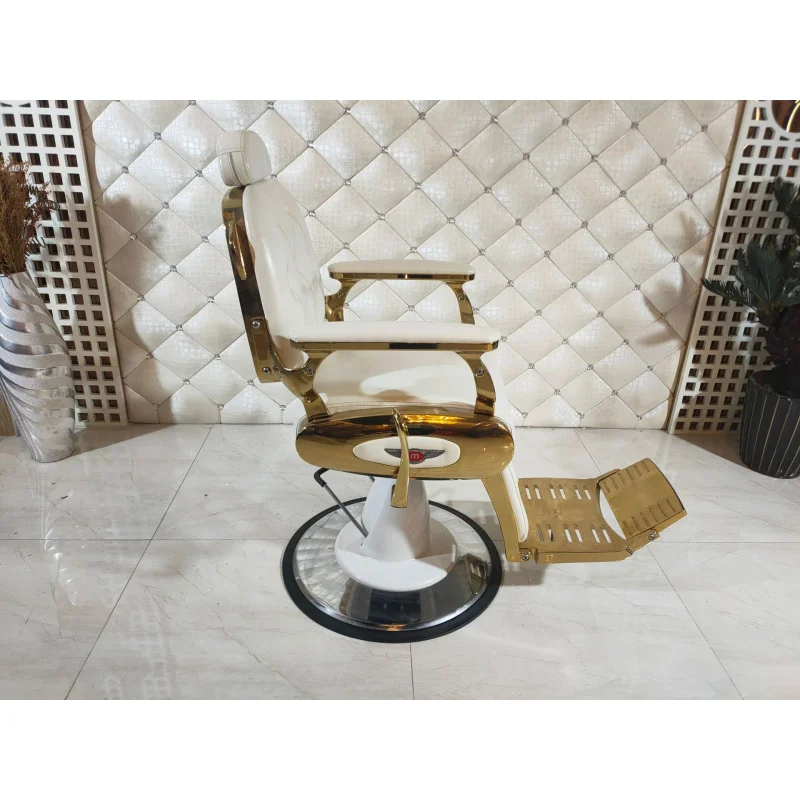 Vintage European American Style Reclining White Barber Chair Men, Suitable Hair Salons And Barbershops