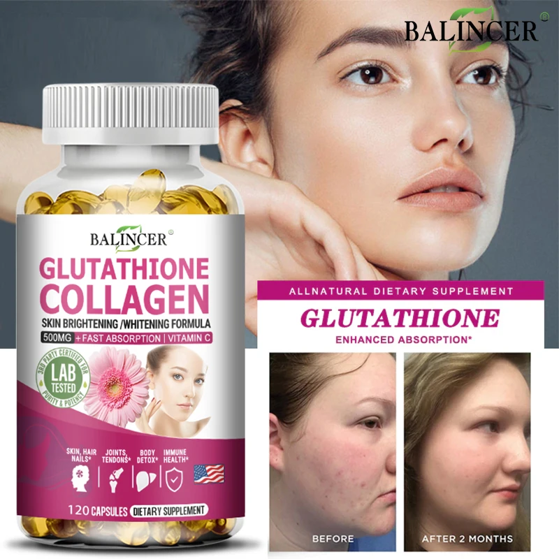 

Glutathione Supplements - Collagen Booster Antioxidant Support Liver Detoxification Skin Whitening and Brightening