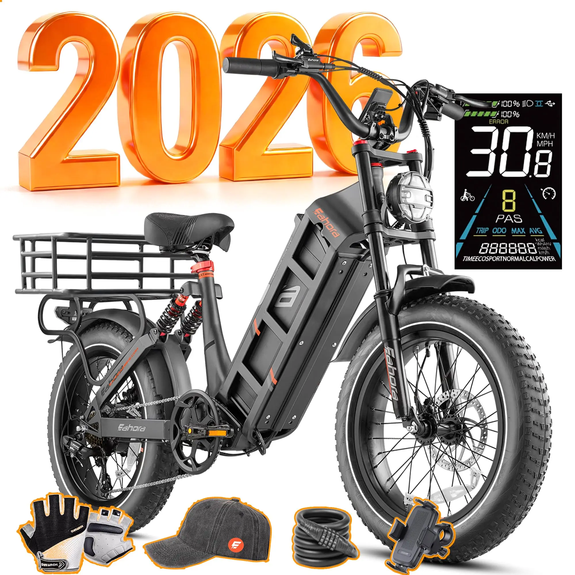 2026  Pro 2 Electric Bike for Adults, Peak 5400W Dual Motor, 43Mph, 60V 70Ah Battery for 220 Miles Range, 20" Fat T