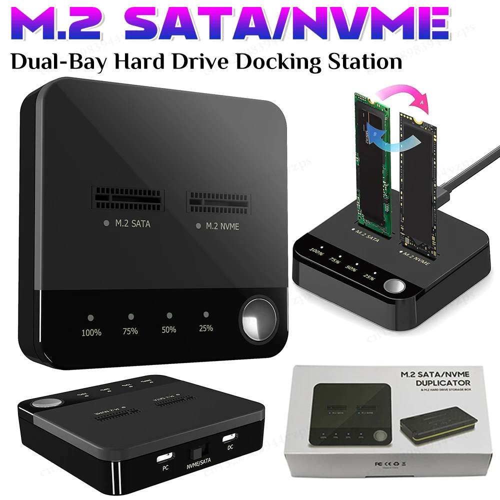 

M.2 SATA/NVMe Копировальный аппарат с двумя отсеками для жесткого диска Передача данных Док-станция для жесткого диска Док-станция для жесткого диска Clone Duplicaotr
