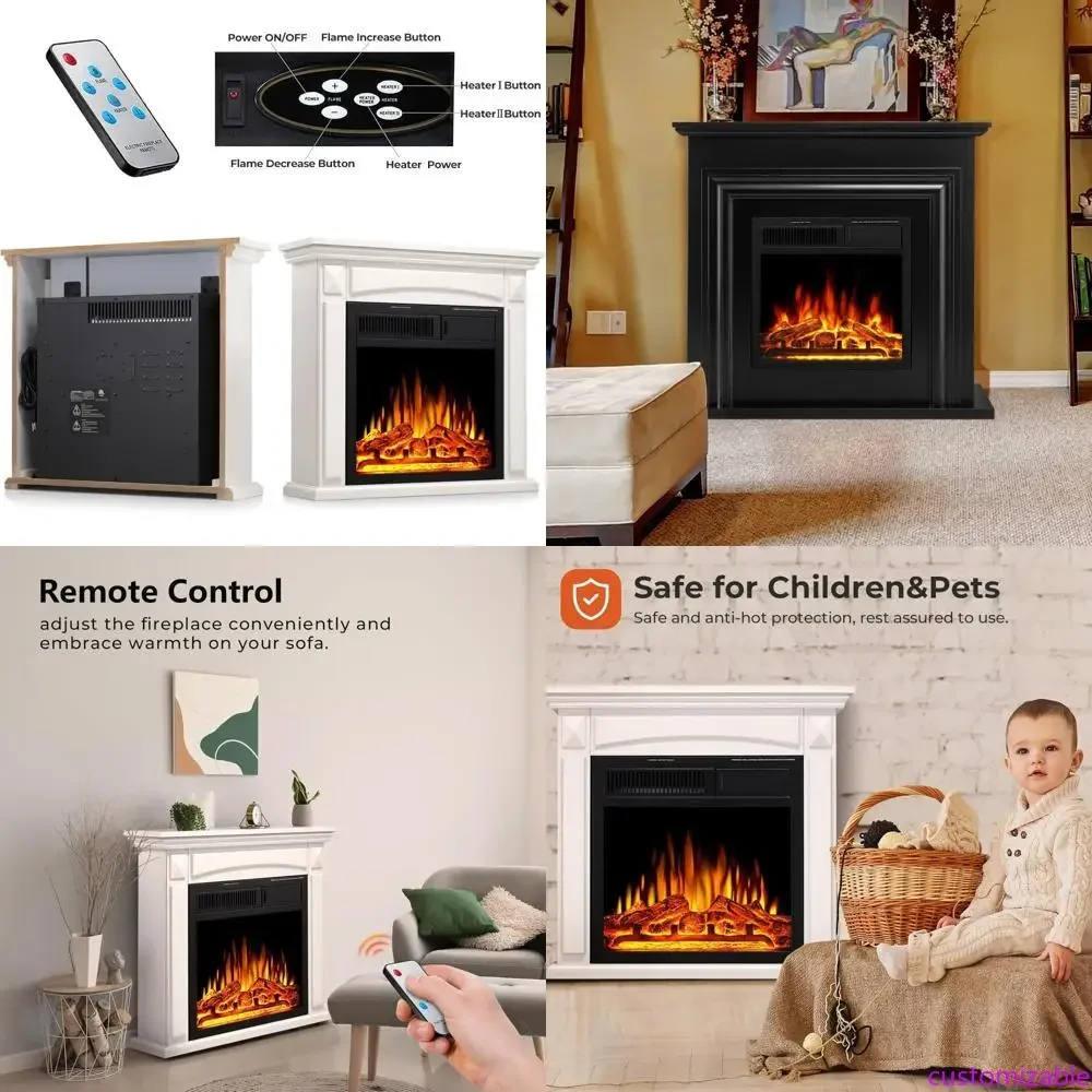 

Freestanding 27 Inch Electric Fireplace with Remote Control, Adjustable LED Flames, 750W/1500W Power, White