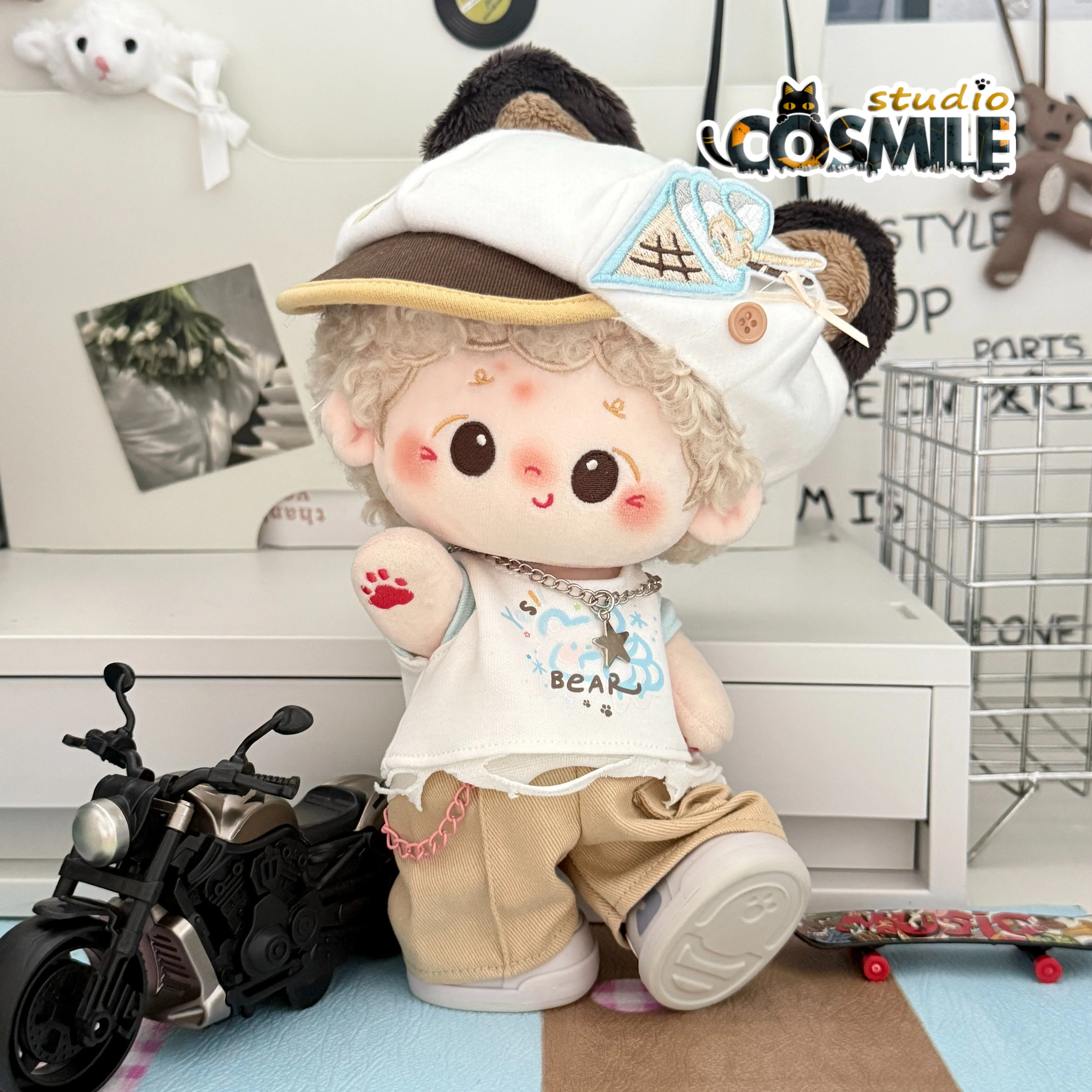

Kpop Idol Star Summer Ice Cream Bear Cool Boy Girl Unisex Fashion Costume Plush 20cm Doll Accessories Doll's Clothes FK