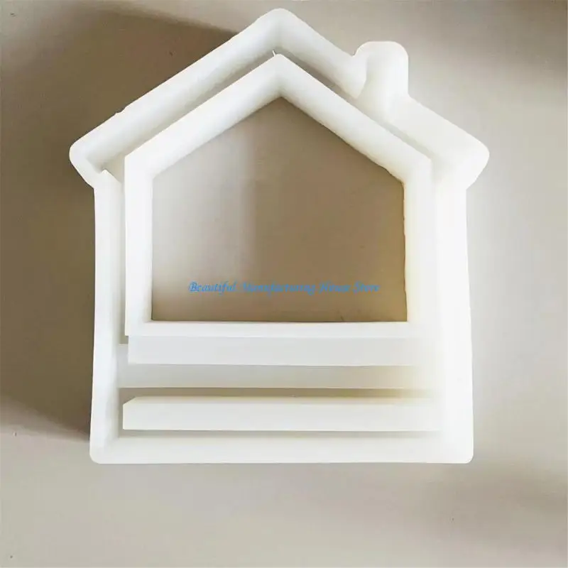 E56A Silicone Crafting Mold with House Designs Easy Demold Silicone House Base Ornament Mould for DIY Enthusiasts