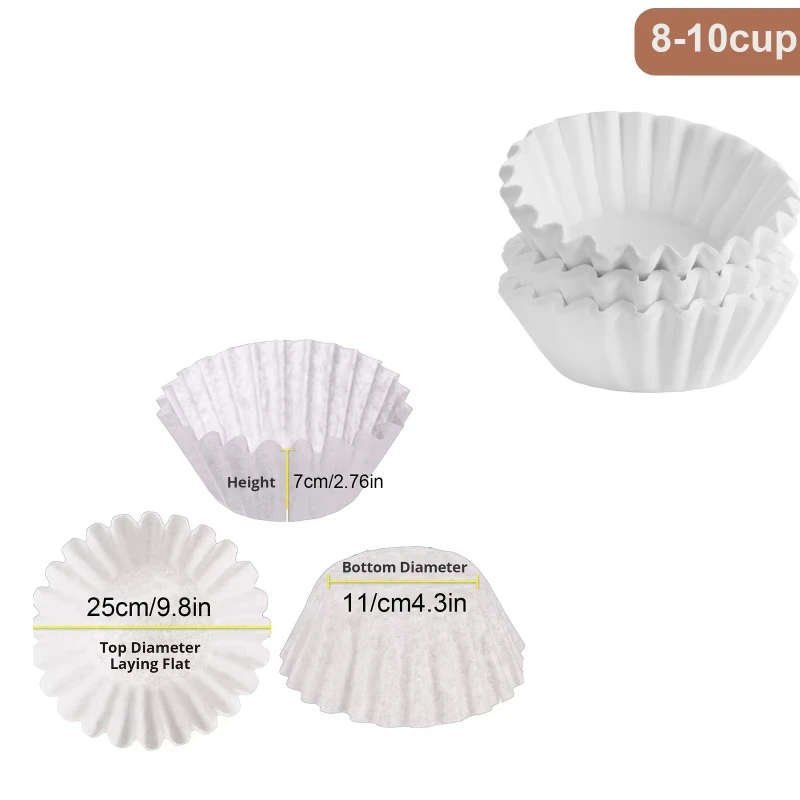 Filtro de café desechable de 100 piezas, tipo cesta para 8-10 tazas, compatible con cafeteras de goteo y cafeteras de vertido directo.