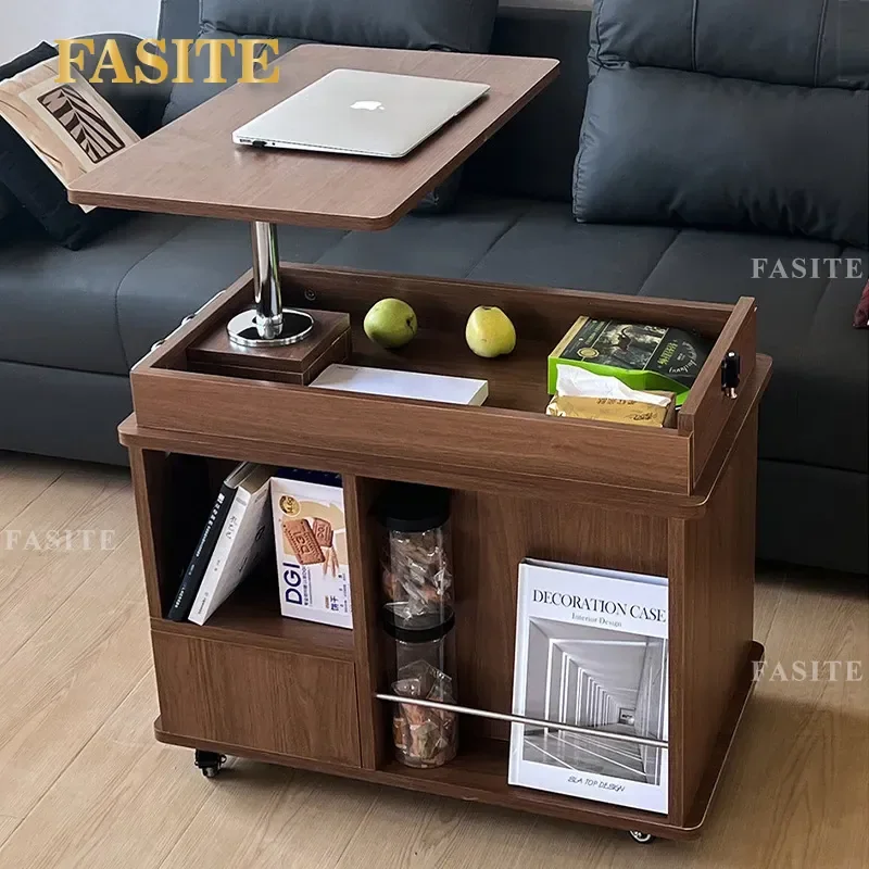 For All Solid Wood Sofa Trolley Movable Lifting Folding Coffee Table Living Room Household Side Table Small Apartment Space