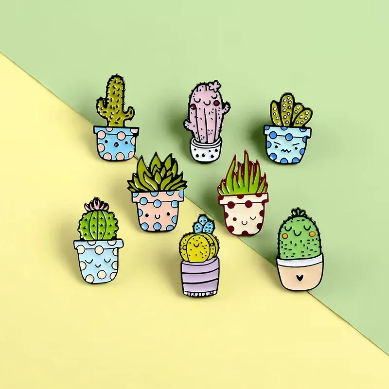 Potted Plants Lapel Metal Pins Custom Various Varieties of Cactus Brooches Enamel Badges Nature Backpack Jewelry Gifts Wholesale