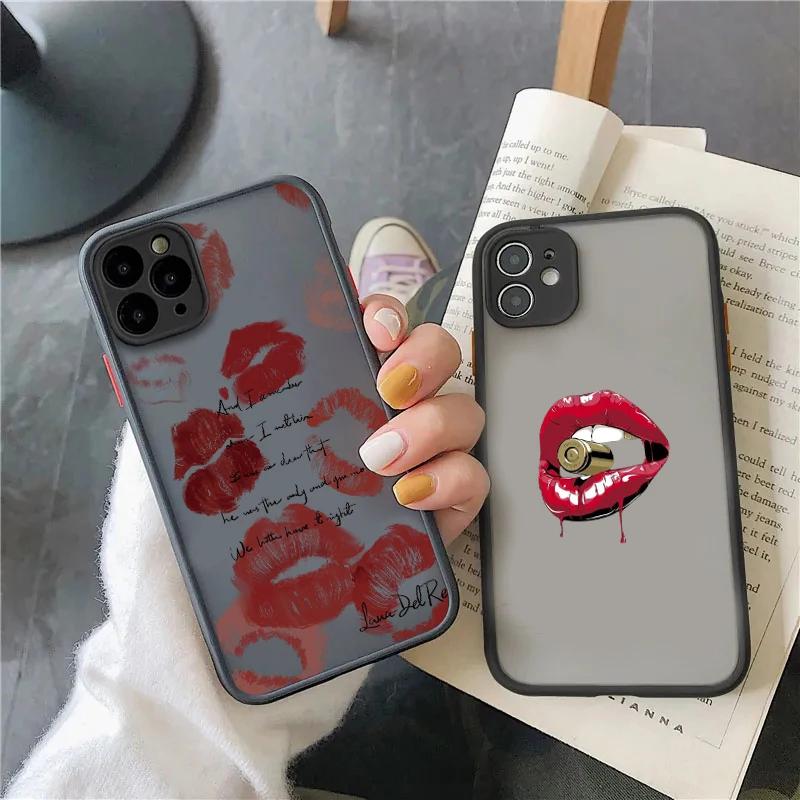 Sexy Girl Red Lips Hard Matte Case for iPhone 14 15 Pro Max Cases iPhon 13 11 12 Pro XR X XS Max 7 8 Plus SE2 Soft Bumper Cover