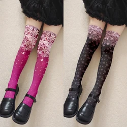 Japonês Cereja Padrão Meias, Meias Femininas, Harajuku Moda, Sexy Flores Joelho Meias, Lolita Bonito, Kawaii, Novidade Presente Menina