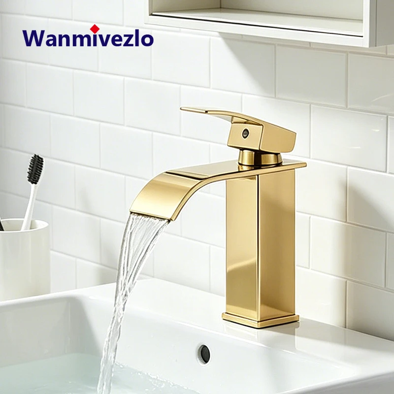 Wasserfall-Badezimmer-Waschtischarmatur, Deck-Montage-Waschtischmischer für Aufsatzwaschbecken, Kalt- und Warmwassermischer