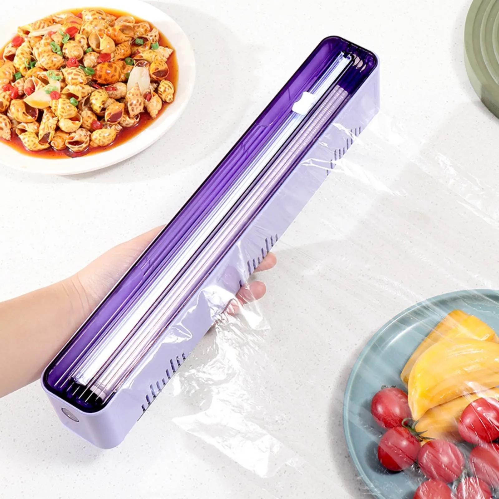 Adhesive Film Cutter Box Multifunction Two-sidedSided Sliding Cutter Adhesive Wrap Dispenser Easy to Cut Plastic Wrap Dispenser