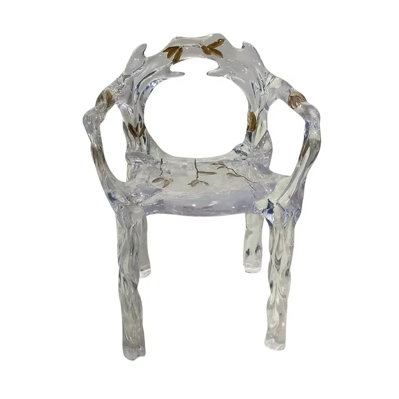 Light luxury platinum crystal transparent acrylic water drop leaf chair glacier coffee table