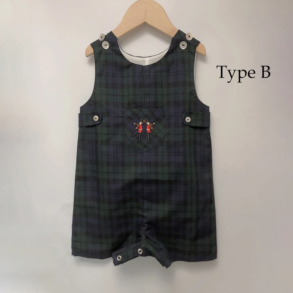 Children Boutique Clothing Set Baby Boy Clothes Soldier Embroidered Cotton Shirt British plaid Romper For 3seasons 0-5years