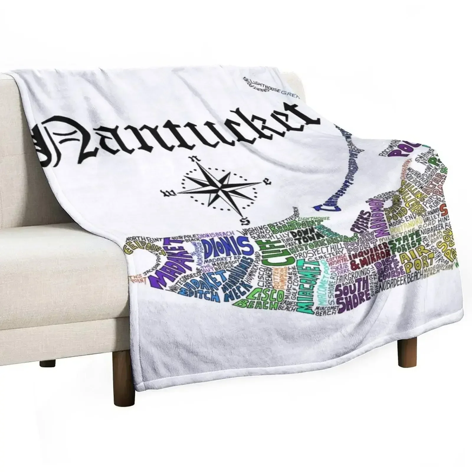 Nantucket Word Map Throw Blanket Soft Solid Color Blanket for Couch Bed