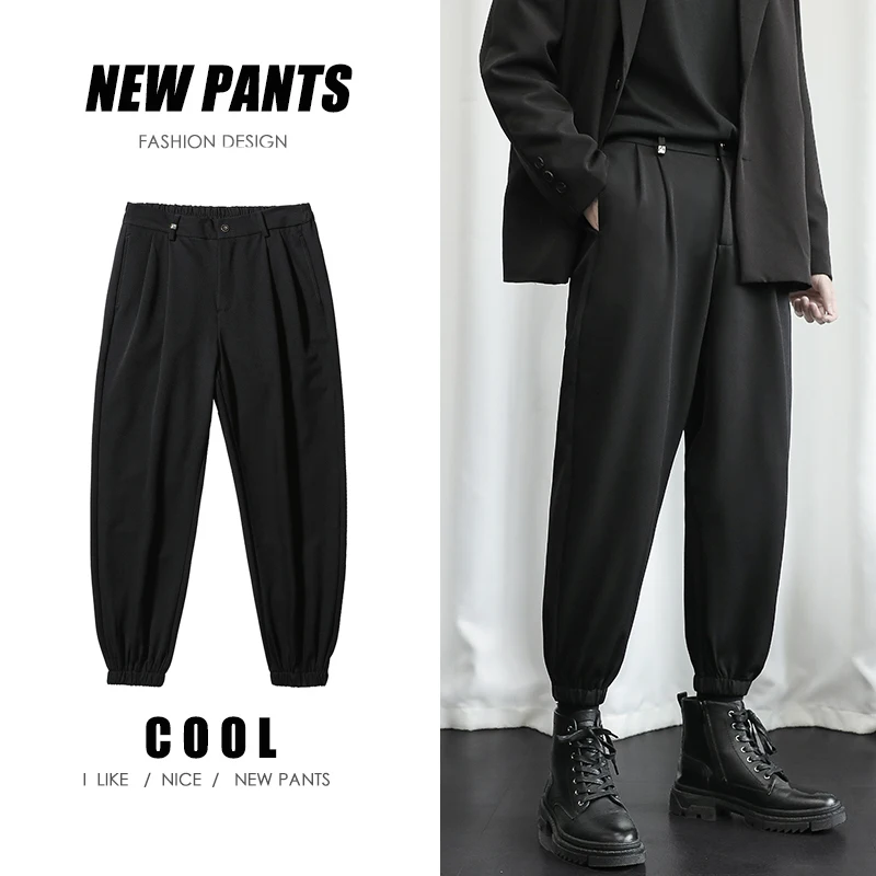 

Men Black Korean Hip Hop Harem Pants Nice Spring Autumn Mens Fashions Streetwear Casual Cargo Joggers Solid Vintage Trousers