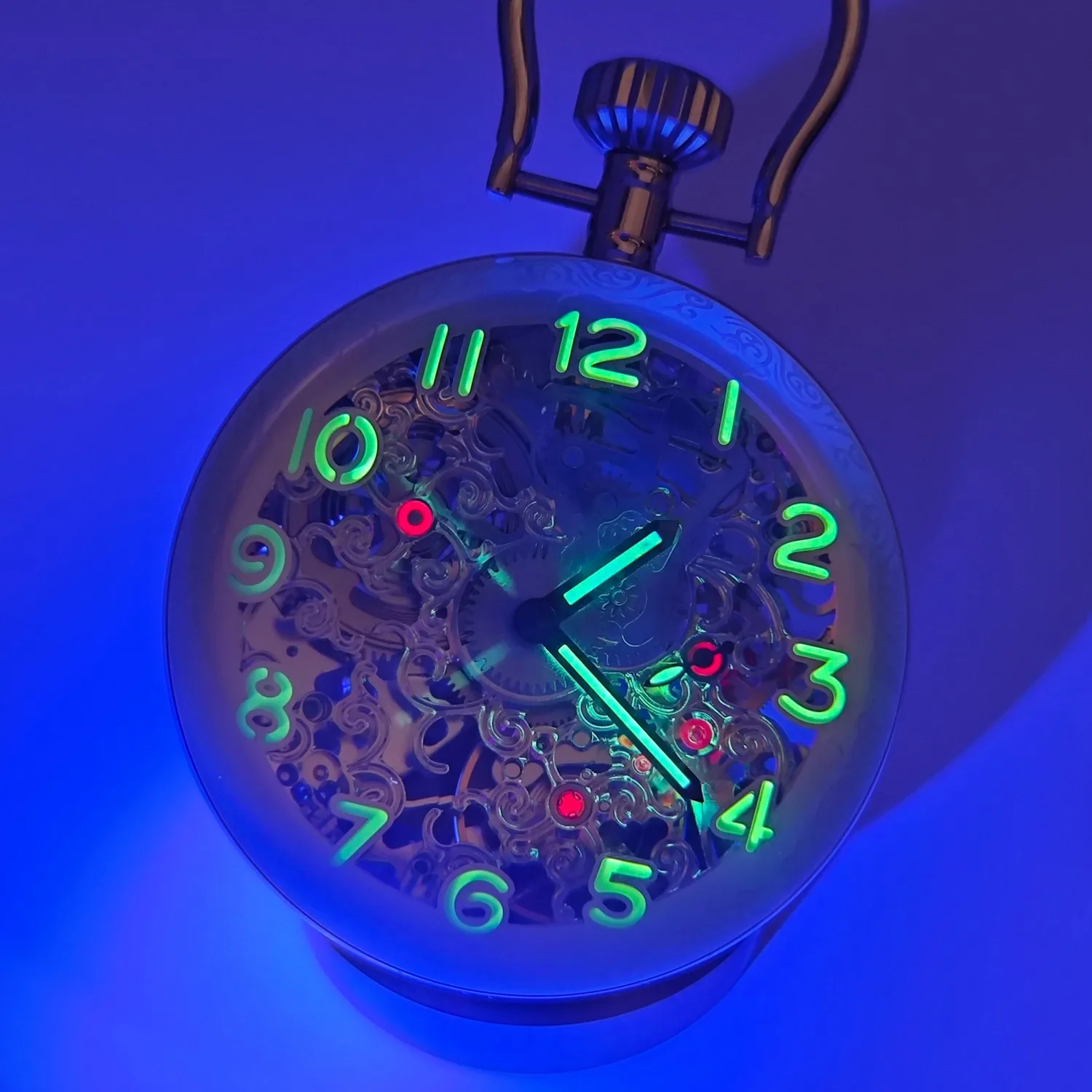 ROKATIE 65mm Crystal Ball Skeleton Watch Ornament Hand-Wind Mechanical Movement Luminous Collector's Art Decoration Pocket Watch