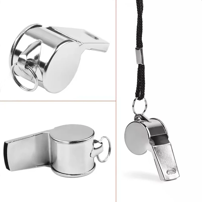Metal Sports Referee Whistle With Black Lanyard Portable Stainless Steel Coach Whistle For Football Basketball Training Outdoor