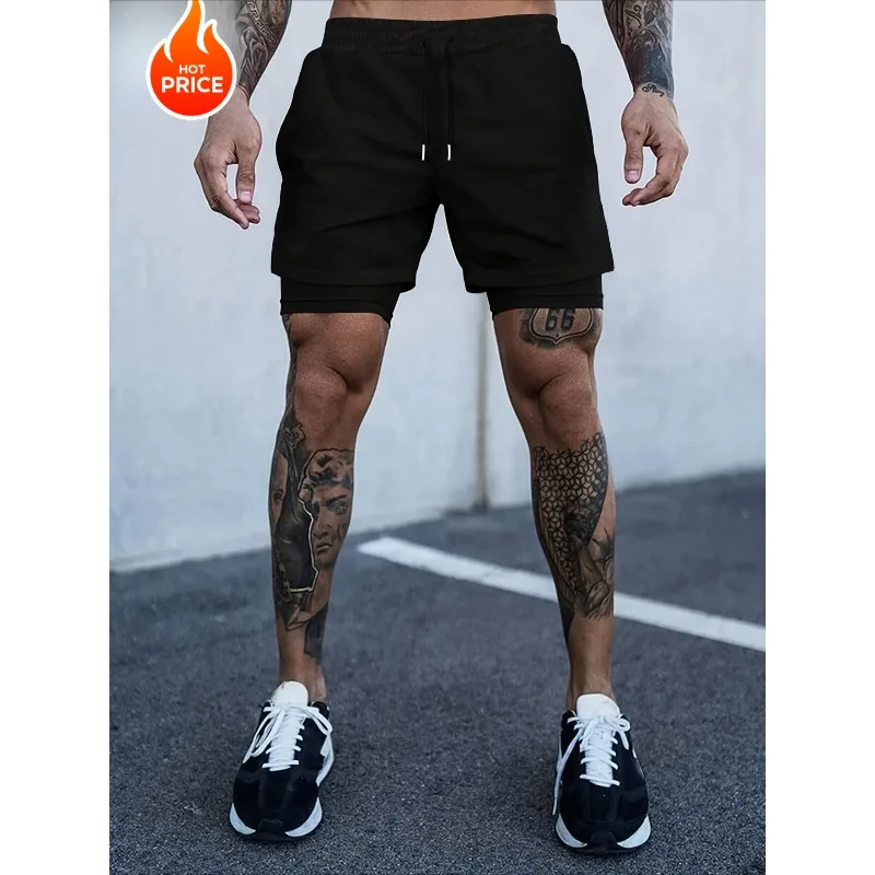 

Мужские двухслойные повседневные мужские спортивные шорты с завязками, модные и универсальные шорты для всех сезонов.