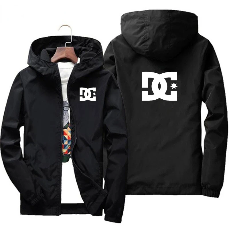 Men\'s DC Printed Hooded Jacket, Zippered Casual Sweater, Jacket, Sportswear, Men\'s Jacket, Large Size, Fashion Brand