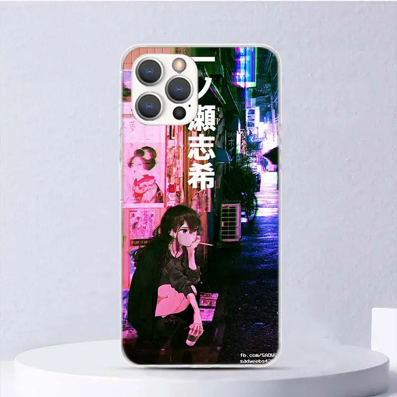 Anime Vaporwave Glitch Purple Soft Case For iPhone 16 15 Plus 11 12 13 Mini 14 Pro Max Apple Phone Cover X XS XR SE 7 8 SE Coque