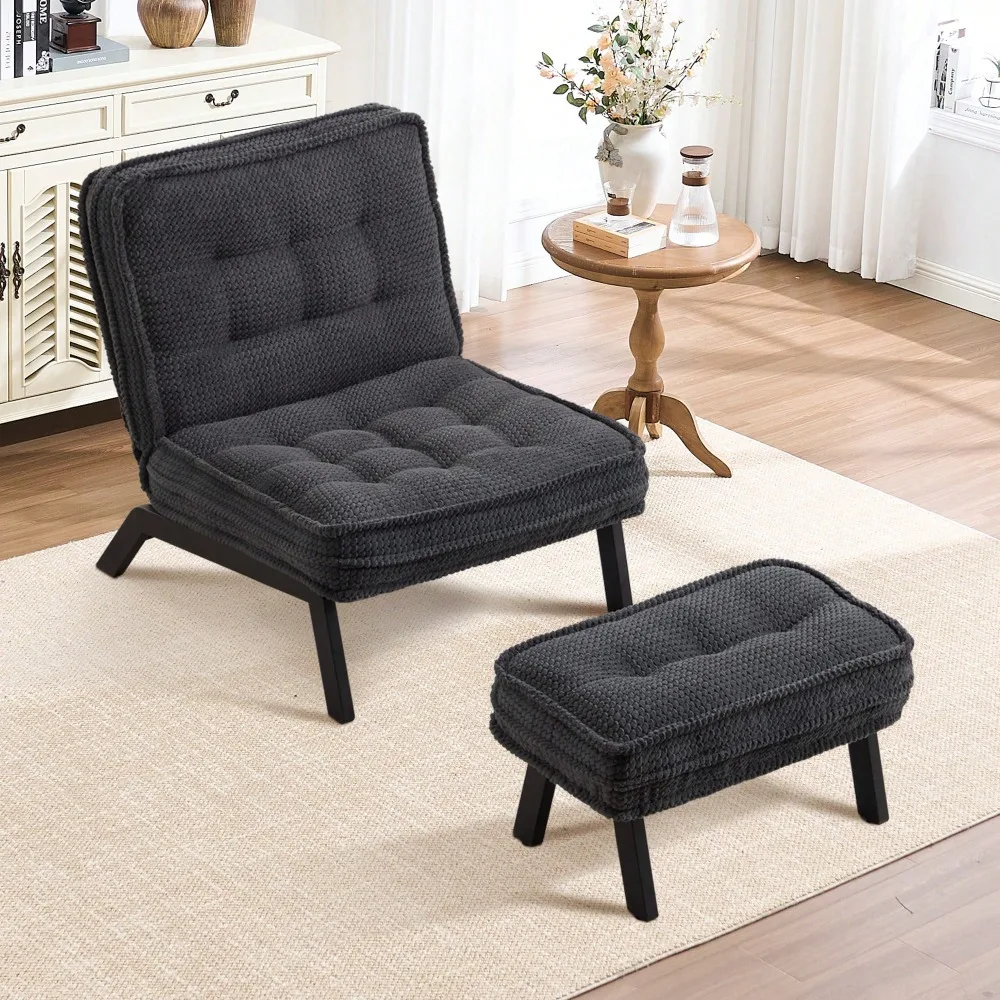

Home Accent Chair With Ottoman, Armless Lounge Chair For Bedroom And Living Room, Comfortable Padded Seat With Wood Legs,