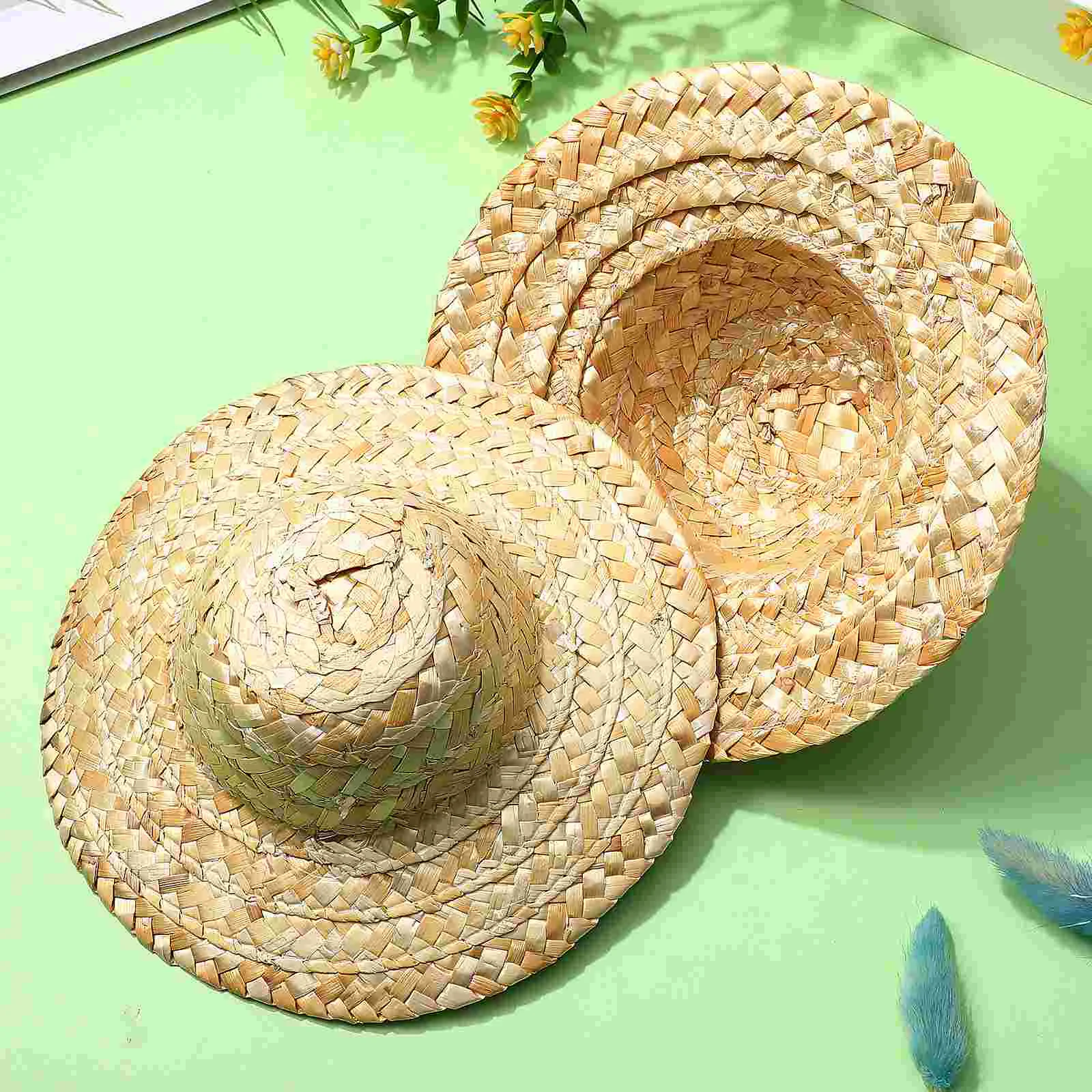 2 Pcs Costume Braided Straw Hat Mini Hats Decorate Clothes Accessory Baby Girl Accessories