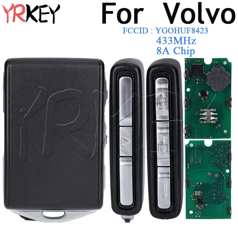 Car Key for Volvo S40 S60 S90 XC40 XC60 XC90 2016-2020 Remote Auto Smart Key Fob Housing FCC ID: YGOHUF8423 8A Chip 433.92Mhz